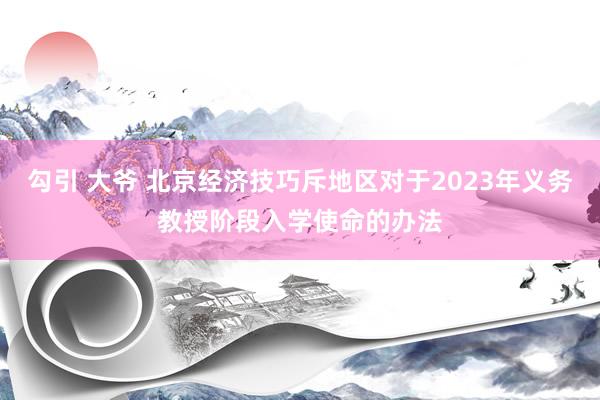 勾引 大爷 北京经济技巧斥地区对于2023年义务教授阶段入学使命的办法